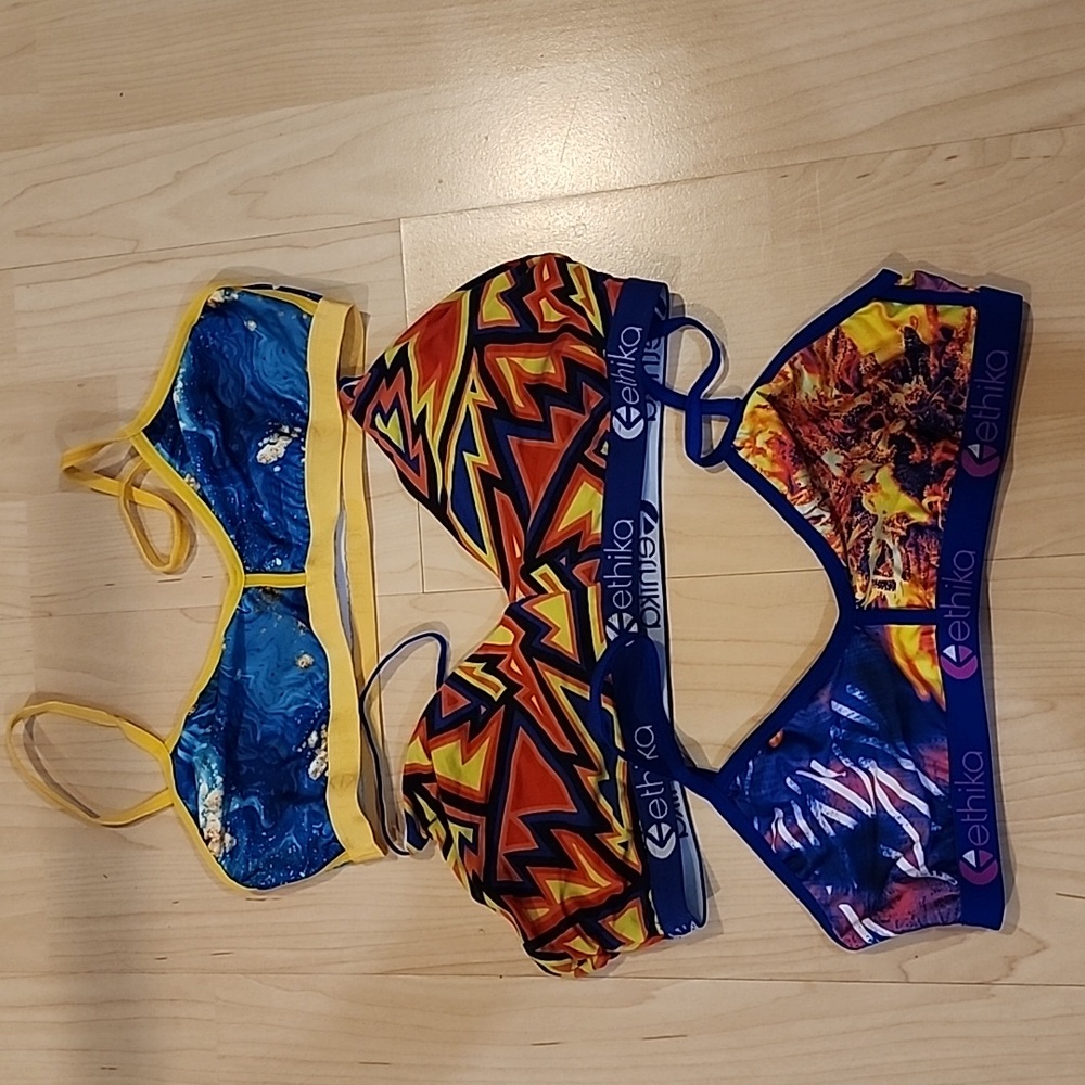 3 Ethika Bras, Vibrant Colors, Medium